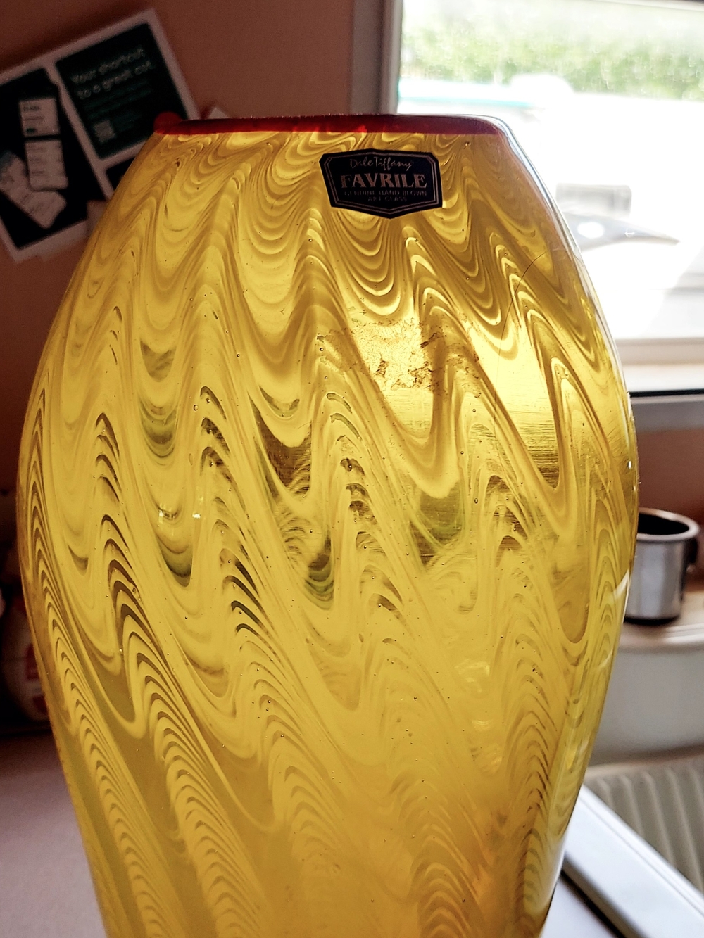 Dale Tiffany Yellow Glass Vase Vintage Sighned & Handblown One Of A Kind~